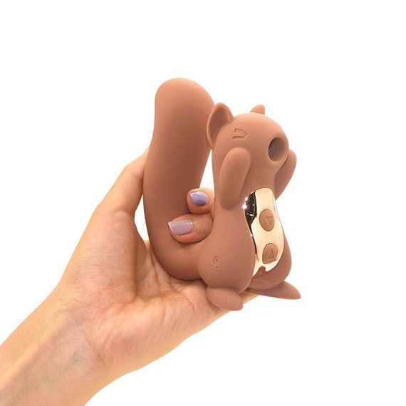 Вакуумний кліторальний стимулятор з вібрацією 2 в 1 у формі білочки Sweet Em Velvet Lure Brown sexstyle | Зображення 7
