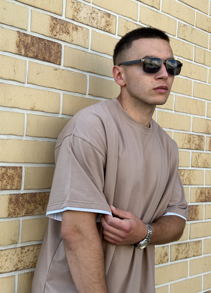 Мужская летняя футболка в стиле оверсайз DE9578 цвет капучино, размер XL | Зображення 3