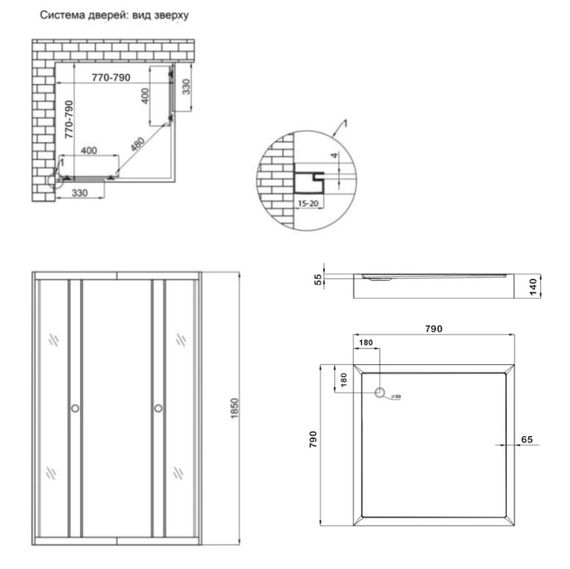 Набір Lidz Душова кабіна Wawel SC80x80.SAT.LOW.FR, квадратна, скло Frost 4 мм + Душовий піддон Kapielka ST80x80x14 | Зображення 1