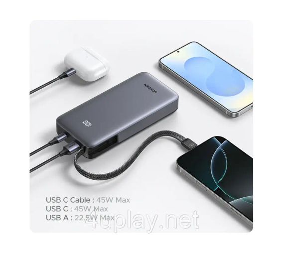 Повербанк UGREEN Nexode Power Bank 20000mAh 45W з вбудованим кабелем | Зображення 4