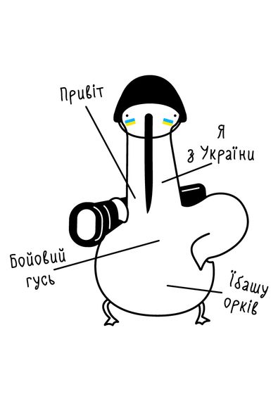 Худі чоловіче біле з принтом "Бойовий гусь", M | Зображення 1