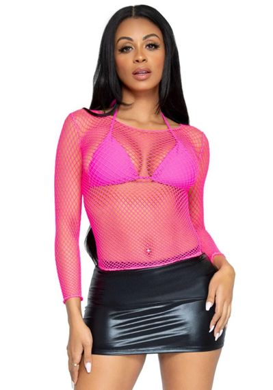 Сітчастий топ Leg Avenue Long Sleeves T-Shirts Neon Pink, One Size Sex Aura | Зображення 4