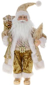 Інтерєрна новорічна фігурка Santa з подарунками з ялинкою 45см золота з паєтками