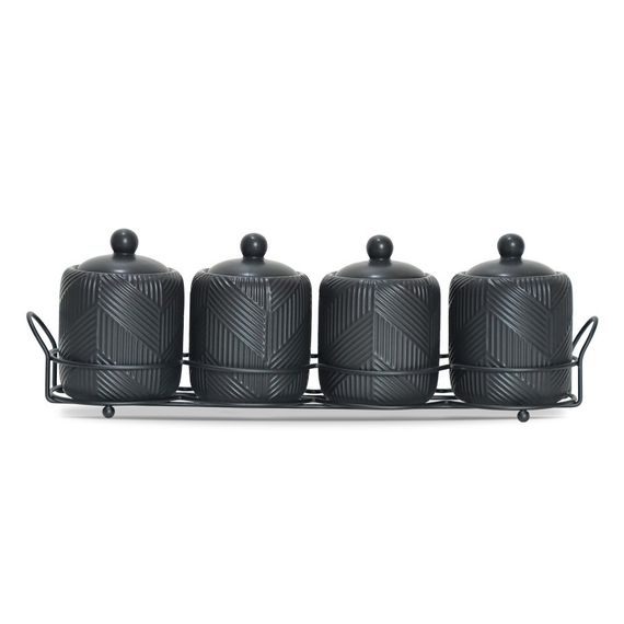 Набор для специй Maestro MR-20003-04CS Geometry Black 4 керамические баночки с подставкой