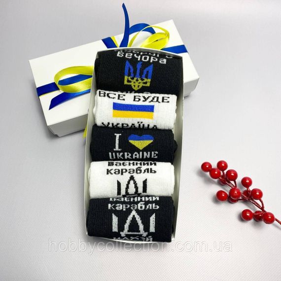 Набір чоловічих патріотичних шкарпеток 40-45 на 5 пар у подарунковій коробці із стрічкою | Зображення 1