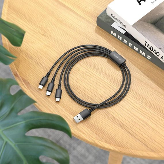 Кабель BOROFONE BX72 3-in-1 charging cable(iP+Type-C+Micro) Black | Зображення 1