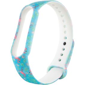 Силиконовый ремешок с рисунком для Xiaomi Mi Band 5 / 6 Фламинго / Бирюзовый