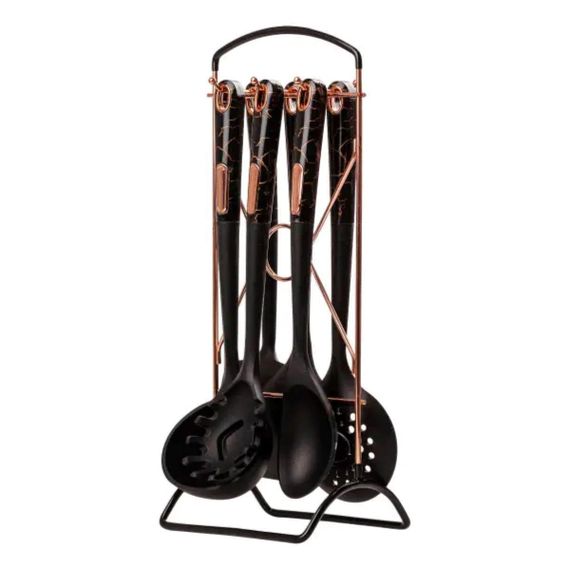 Набір кухонного приладдя на підставці 6 штук кухонні аксесуари Чорний під мармур YRUR5 | Зображення 2