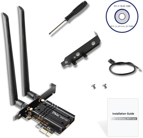 Беспроводная WiFi-карта Ubit AX210 WiFi 6E PCIe до 5400 Мбит/с (6 ГГц/5 ГГц/2,4 ГГц), BT5.3, OFDMA, MU-MIMO, п | Зображення 1