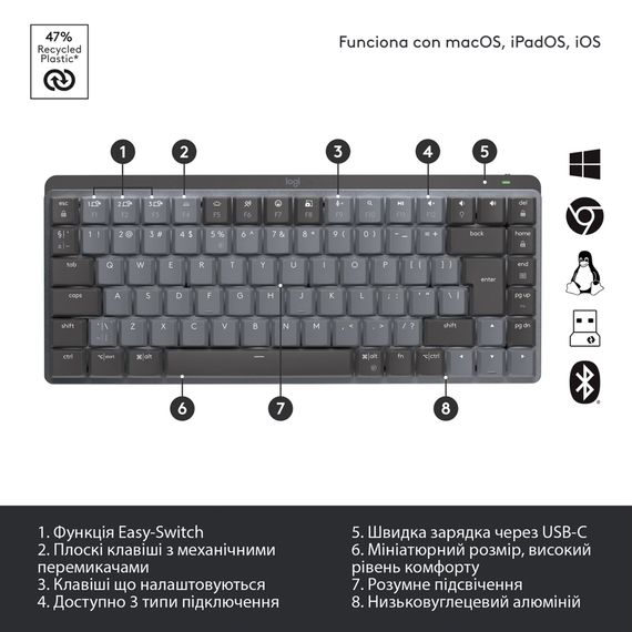 Клавіатура Logitech MX Mechanical Mini Minimalist Graphite (920-010780) | Зображення 6