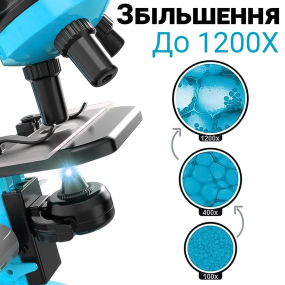 Дитячий мікроскоп для дитини з 1200х збільшенням OEM 1012A-1 для наукових досліджень, Блакитний | Зображення 7