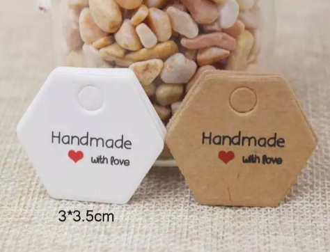 Бирка бумажная "Handmade with love", 30х35 шестиугольная | Зображення 1