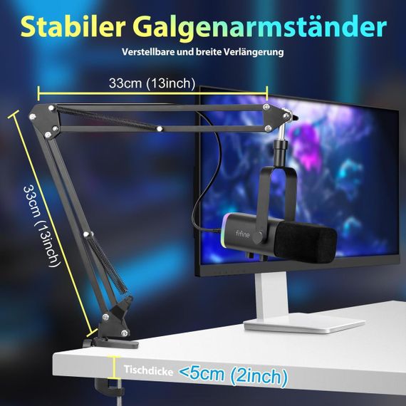 Микрофон динамический стриминговый потоковый с кронштейном RGB-подсветкой для студии подкастов гейминга ПК | Зображення 5