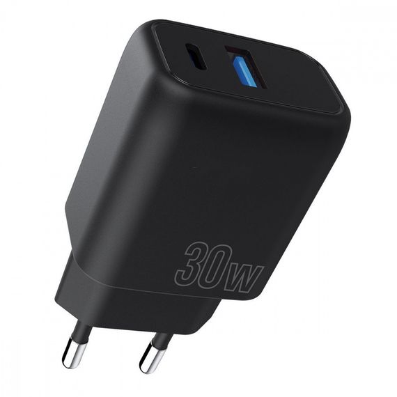 Сетевая зарядка Proove Silicone Power Plus 30W (Type-C+USB), Черный