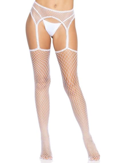 Панчохи-сітка Leg Avenue Net stockings with garter belt One size White, пояс, підв’язки | Зображення 2