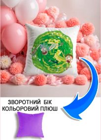 Подушка плюшева Мерч Крафт Дизайн з принтом Рік та Морті 2 бузковий плюш квадратна 33х33 см