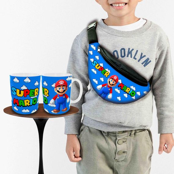 Набір: дитяча сумка-бананка+кружка Супер Маріо 32х15см, бананка для хлопчика через плече на подарунок (00972)