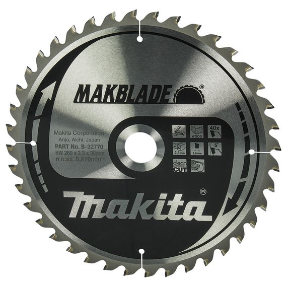 Диск пильный по дереву 260х30 мм 40T Makita MakBlade B-32770