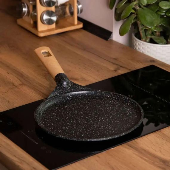 Алюмінієва млинцева сковорода з мармуровим антипригарним покриттям Ø 24 см, товсте дно MGC Black HP-4-428B | Зображення 1