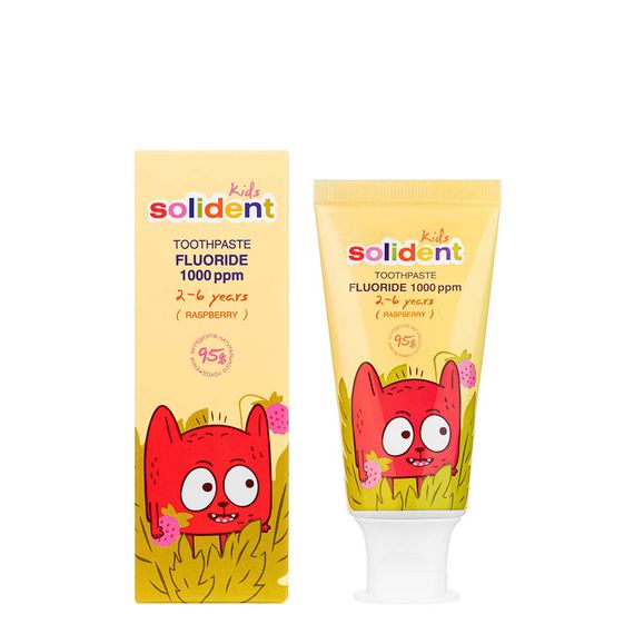 Дитяча зубна паста Solident Kids зі смаком малини, з фтором 1000 ppm, 50 ml | Зображення 1