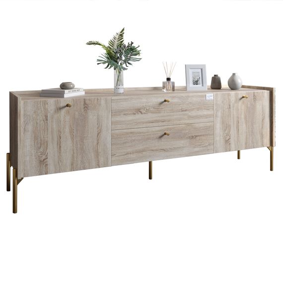 Тумба під телевізор з шухлядами LION Wood з золотими ніжками 180х50х40 см Дуб Сонома (LION-043115) | Зображення 1