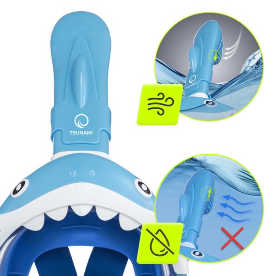 Маска для снорклінгу TSUNAMI Shark повнолицьова, дитяча Sky Blue (P-5907739318237) | Зображення 2