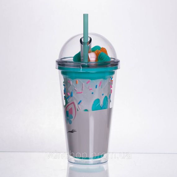 Пластиковый стакан с трубочкой и крышкой 400 (мл) многоразовый пластиковый стакан Бирюзовый HP-18-1TU | Зображення 2