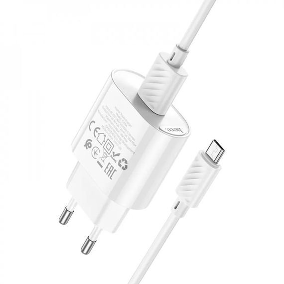 СЗУ Hoco C109A Fighter QC3.0 18W (1USB-A) + кабель USB to MicroUSB White | Зображення 1