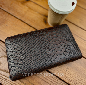 Коричневый кошелек-клатч на две молнии с блоком под карты из натуральной кожи Marco Coverna MC086-5901С