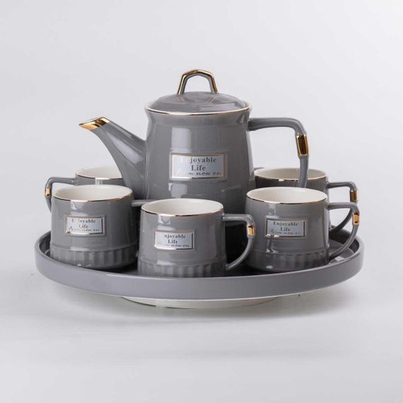 Чайний набір на 6 персон (з заварювальним чайником, чайником-заварником та керамічною підставкою), сірий. | Зображення 3