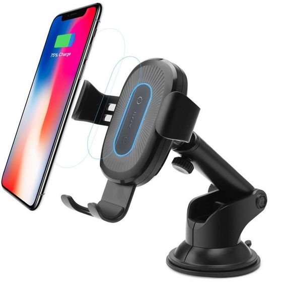 Автомобільний тримач для телефону Baseus Wireless Charger Gravity Car Mount (osculum type) (WXYL-A01) Black | Зображення 1