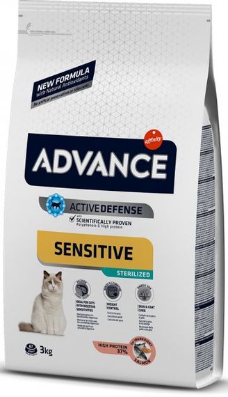 Корм Advance Cat Sterilized Salmon Sensitive сухой с лососем для стерилизованных кошек с чувствительным пищеварением 3 кг