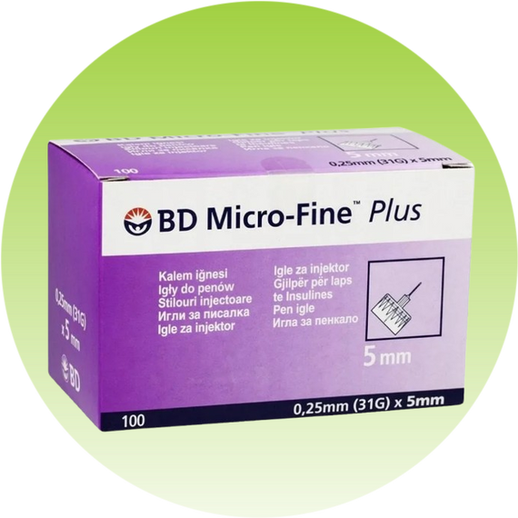 Голки БД мікро файн плюс, BD micro-fine plus, розмір 0,25 x 5 мм, 100 шт