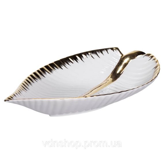 Порцелянове блюдо для сервірування стола у формі листя 35×18.5×5 (см) блюдо для подавачі закусок Золото WH045 | Зображення 4