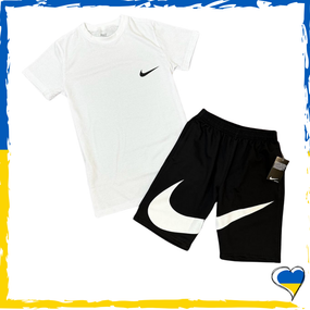 Комплект шорти Nike Big Swoosh + футболка Nike біла. XS S M L XL XXL