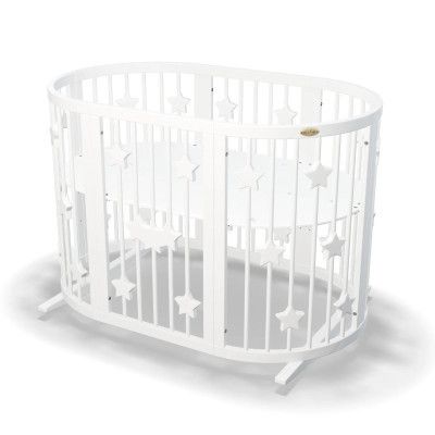 Кроватка Ingvart трансформер Smart Bed Oval (60х72, 60х120, 60х168 см) белая с декором "Звездочки" (1259003)