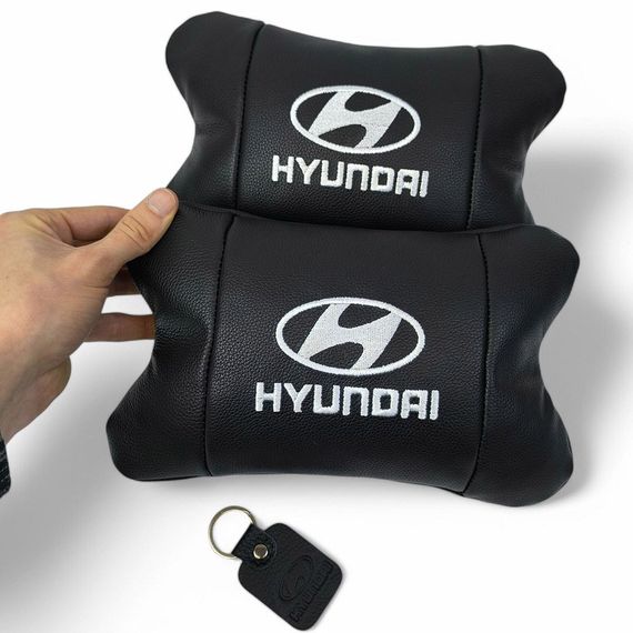 Набір подушок для авто Hyundai 2шт, натуральна шкіра, чорний колір, комфортні підголовники в автомобіль | Зображення 9