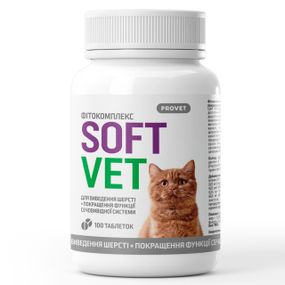 Вітаміни для профілактики сечокам'яної хвороби та виведення шерсті у котів Provet Softvet, 100 табл