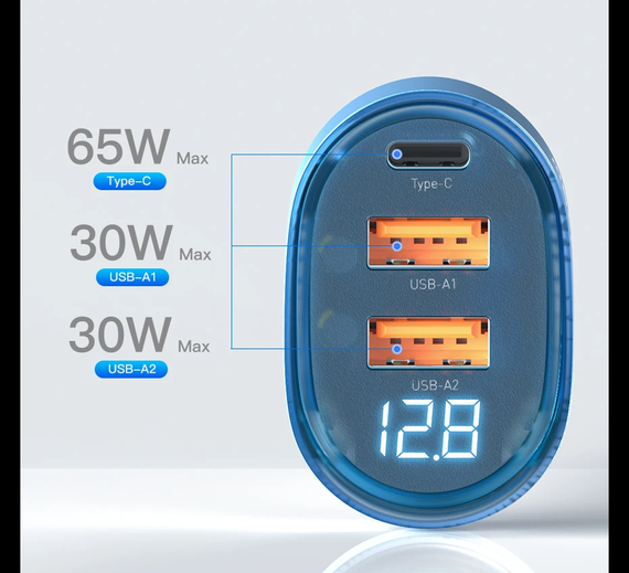 Зарядное устройство SV Essager 125W Digital Display в прикуриватель авто с 3 портами (sv2764) | Зображення 5