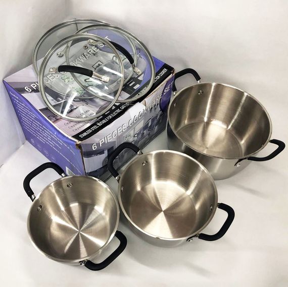 Набір каструль 6 предметів LB-1891 із нержавіючої сталі зі скляною кришкою, набори каструль | Зображення 6