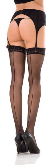 Панчохи lace TOP SHEER THIGH HIGH W. BACKSEAM, Черный, One Size