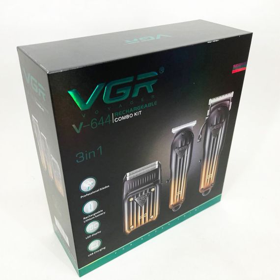 Комплект VGR 3 в 1 V-644 акумуляторна машинка для стрижки, триммер та електробритва шейвер | Зображення 3