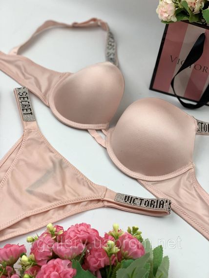 Жіночий комплект спідньої білизни Victoria's Secret зі стразами великих розмірів Бежевий (персик), 85B | Зображення 2