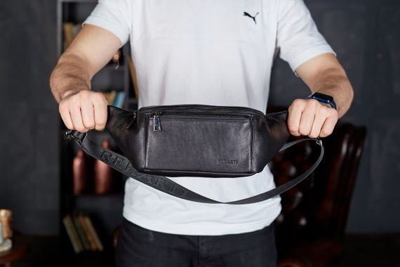 Сумка-бананка мужская стильная из натуральной гладкой кожи черная TD-31848 | Зображення 1