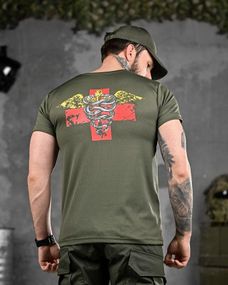 Тактическая потоотводящая футболка медик олива ВТ6736