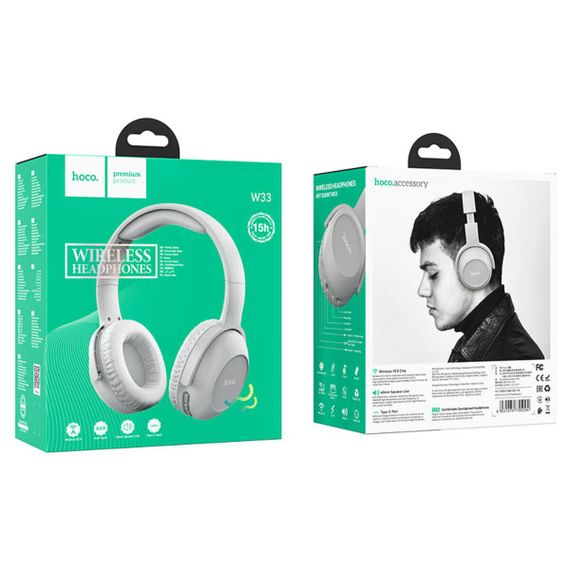 Беспроводные наушники HOCO W33 Art sount BT headset Grey | Зображення 3
