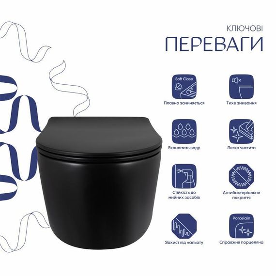 Унітаз підвісний Qtap Taurus Ultra Quiet 515×360×350 мм, Matt Black, з сидінням Slim Duroplast / Soft-close / Quick Release | Зображення 2