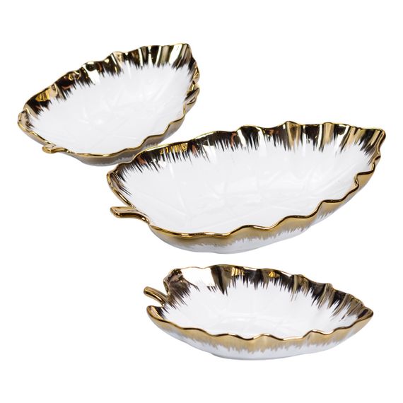 Набір порцелянових страв для сервірування столу 3 (шт) у формі листа Золотистий HP-26-10 | Зображення 2