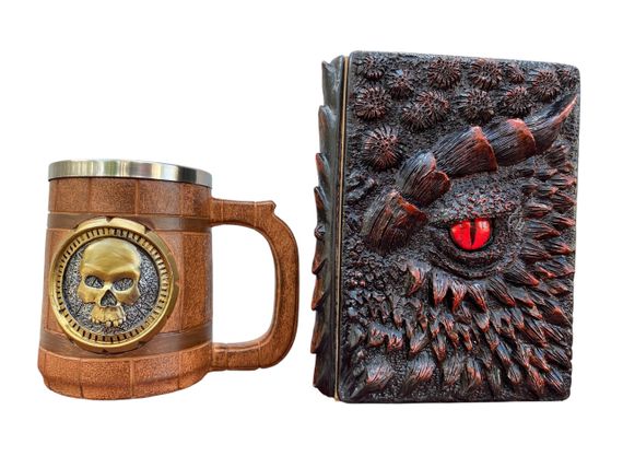 Подарунковий набір Кухоль 3D Череп Gold Rose та Блокнот 3D «Око полум'яного Дракона»