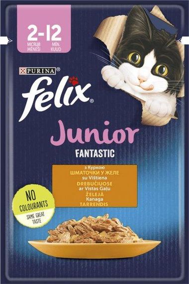 Вологий корм Felix Fantastic для кошенят, вагітних та годуючих з куркою шматочки в желе 78х85г